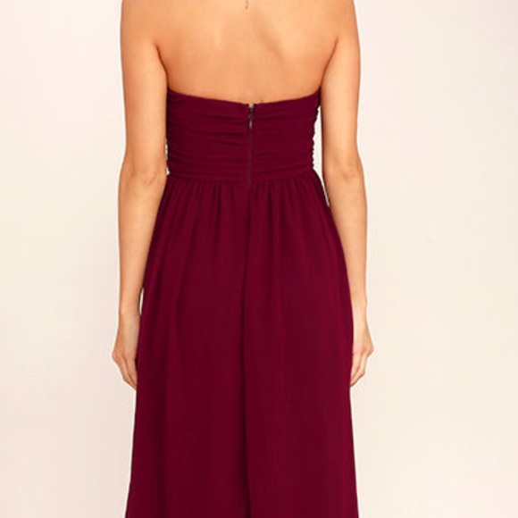 Burgundy Strapless Maxi Dress PROM WEDDING prom - Picture 4 of 4